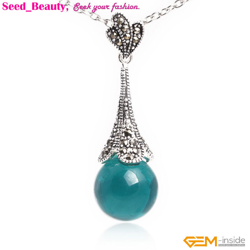 Tibetan Silver Plated Assorted Color Stone Marcasite Jewelry Necklace Pendant SD