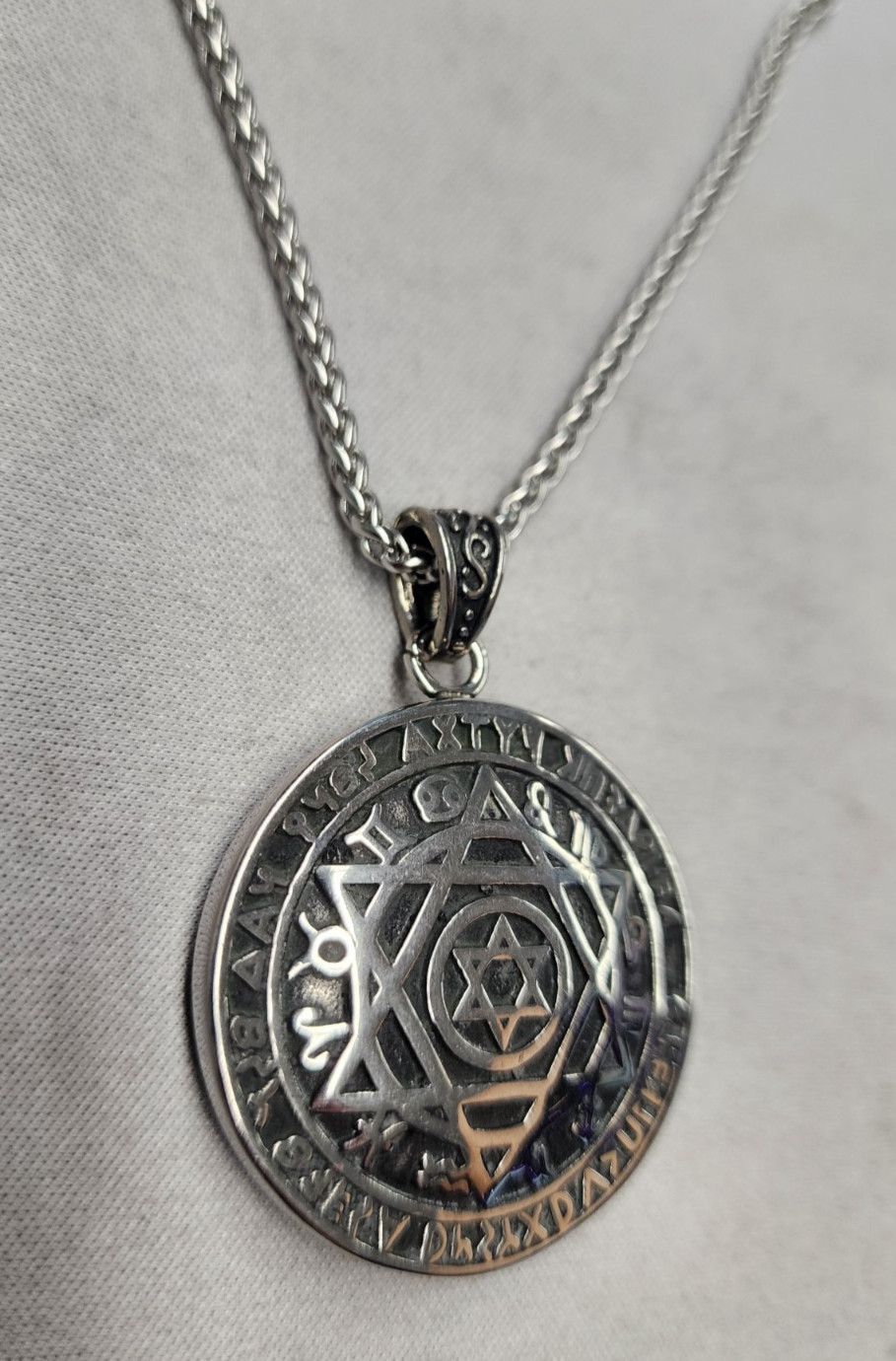 BG Copper Amulet Seal Solomon Hexagram 12 Zodiac Signs Necklace 24″