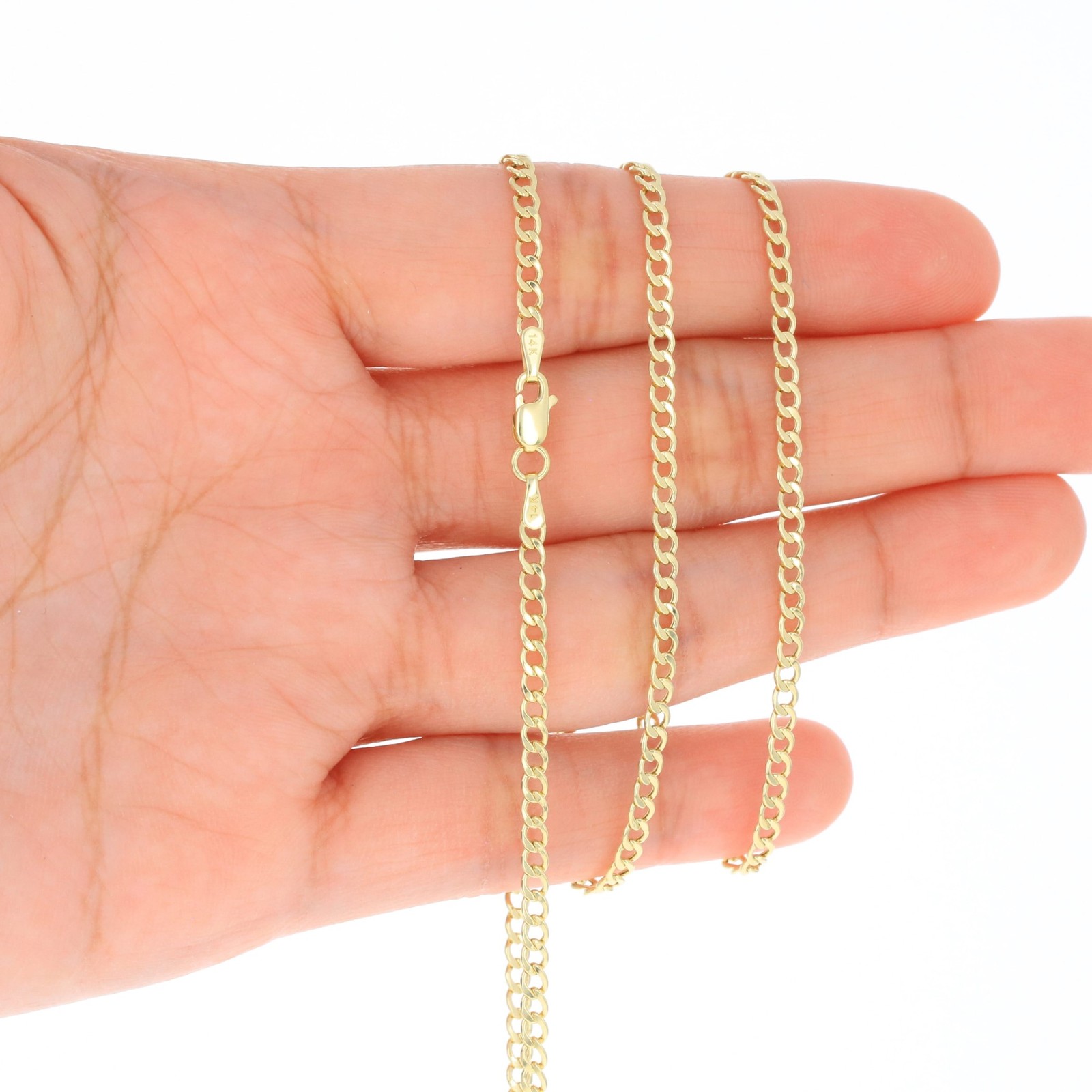 14K Yellow Gold 2.5mm Italian Cuban Curb Chain Link Necklace Mens Women 16″- 26″