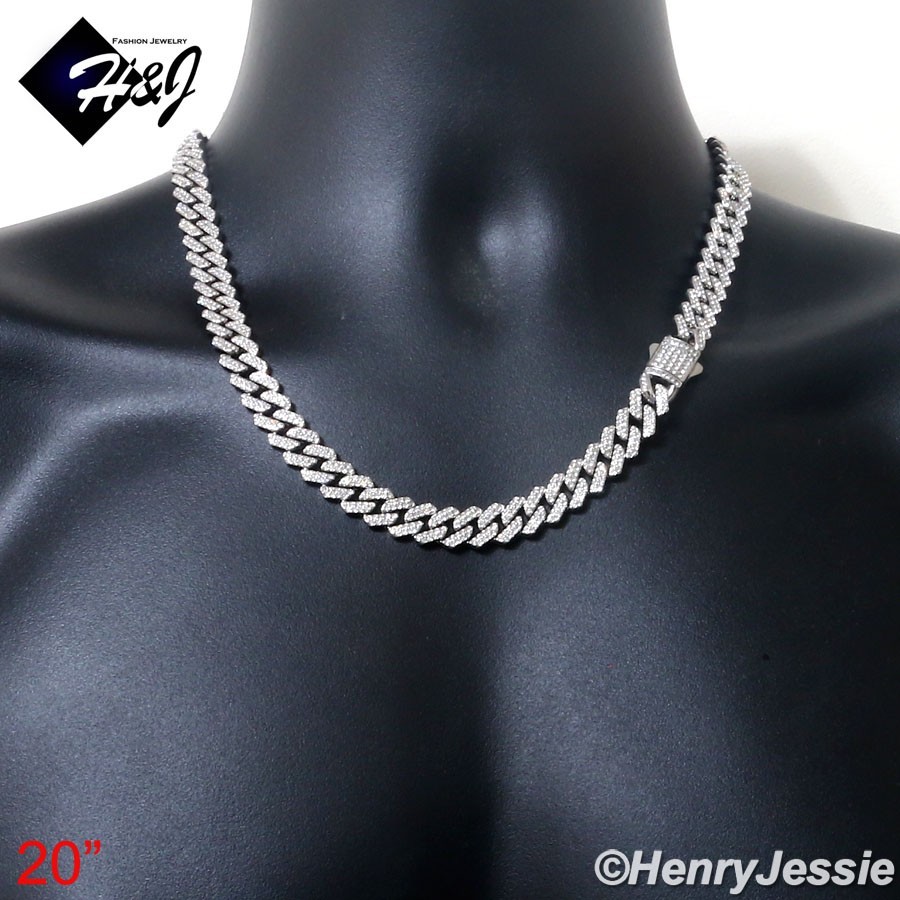 16″-40″MEN Stainless Steel Full Bling CZ 10/12mm Miami Cuban Curb Necklace*N171