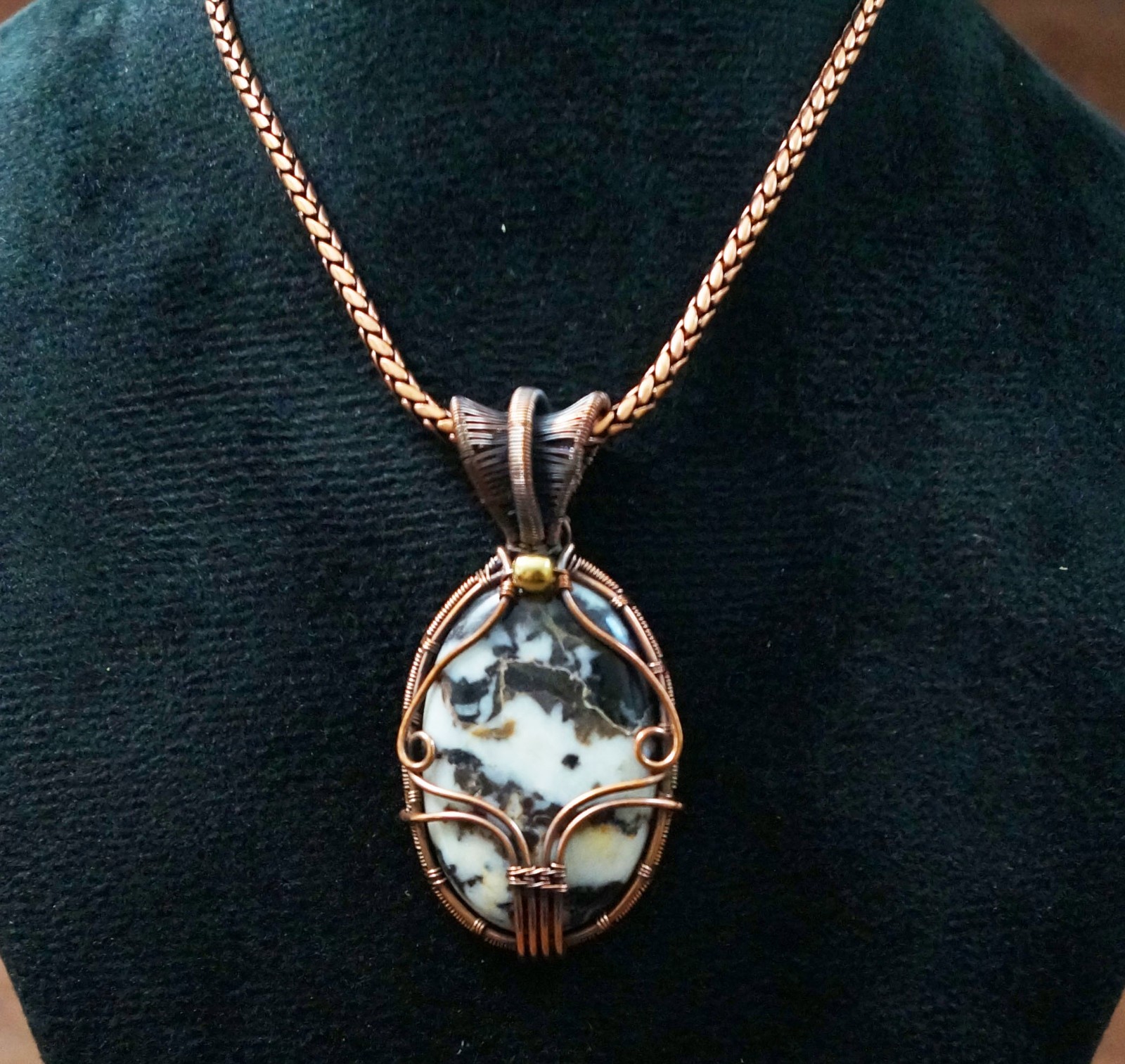 Buffalo Jasper Gems Copper Wire Wrapped Pendant Birthday Gift Jewelry (PD-80