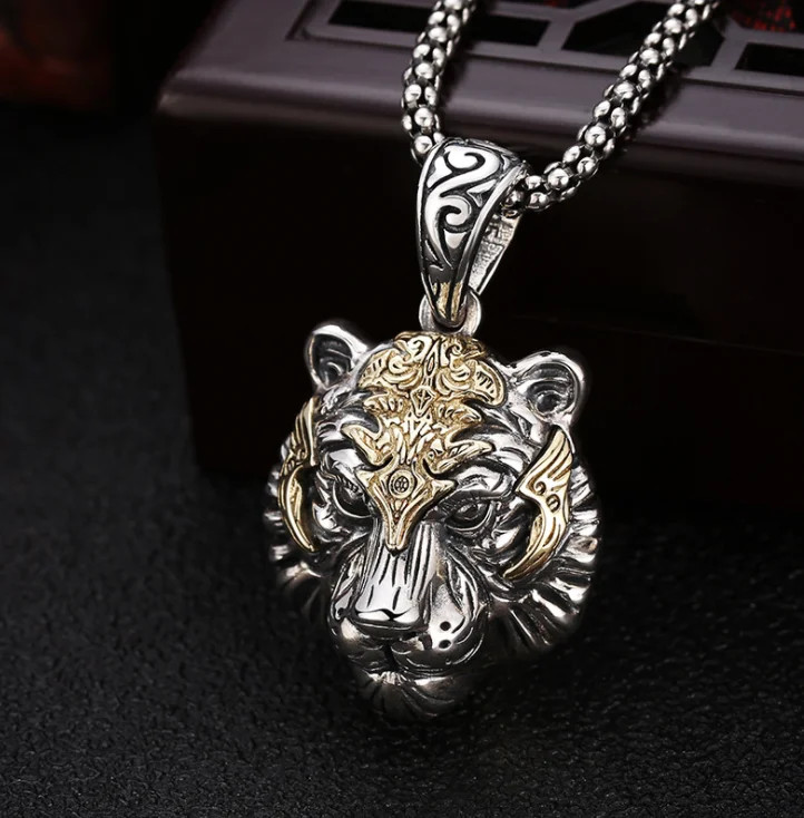 Men’s Fashion Jewelry Silver Tiger Head Pendant Necklace 569