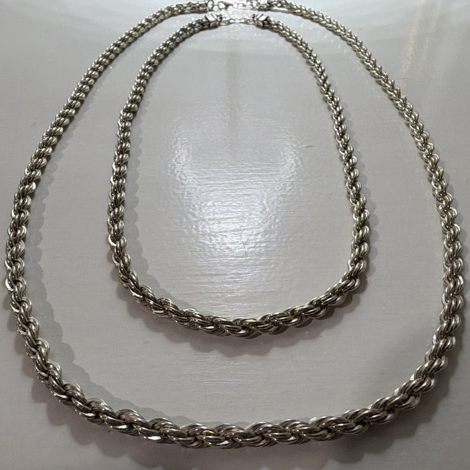 Vintage Sterling Silver 23 1/2” (46g) & 17 1/2” (34g) Heavy Rope Chain Necklaces