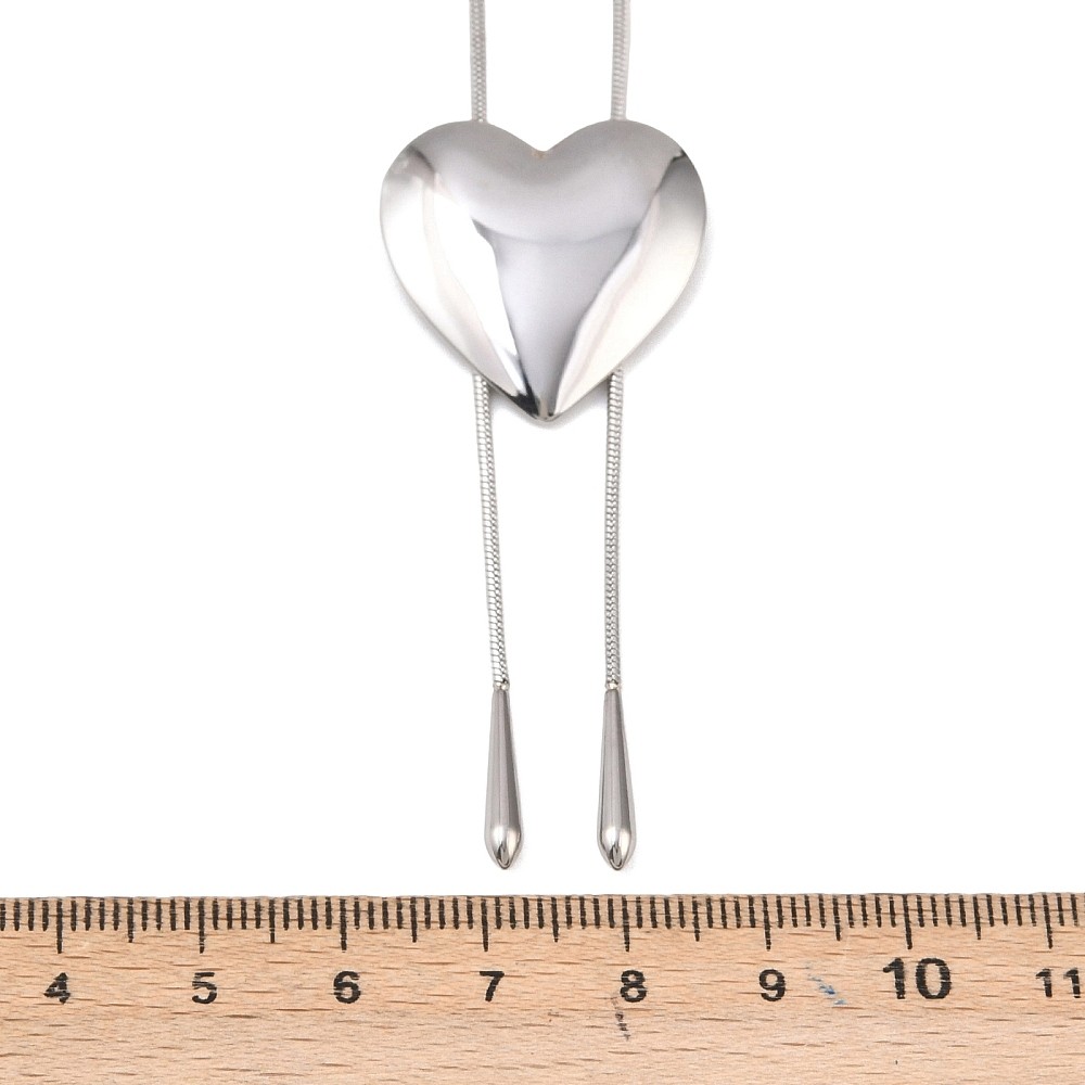 Necklace Stainless Steel Heart Adjustable Silver 32.44 in Women Lariat N133