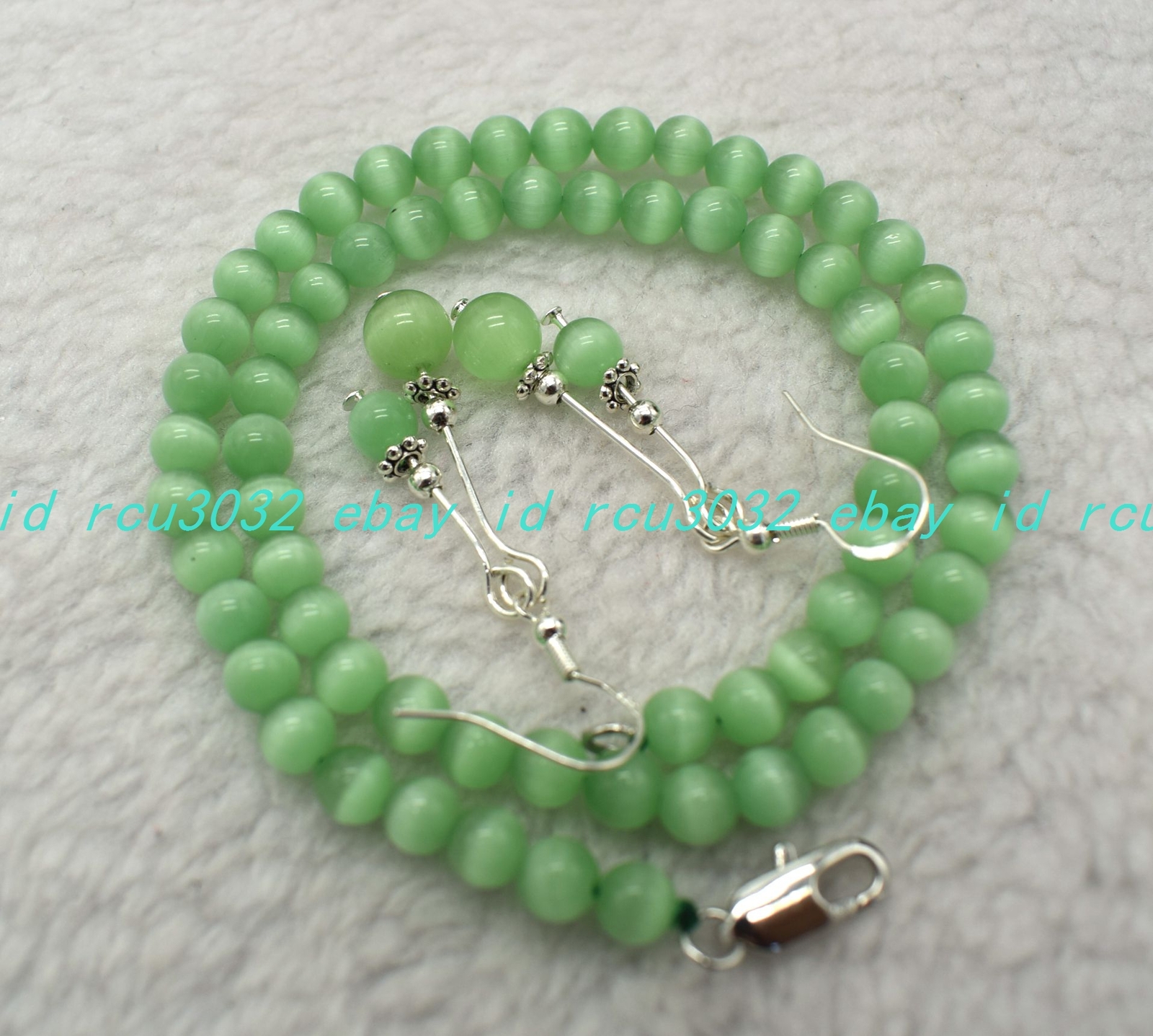 6mm Green Cat Eye Round Bead Gemstone Necklace Earrings Bracelet 18-28/7.5in Set