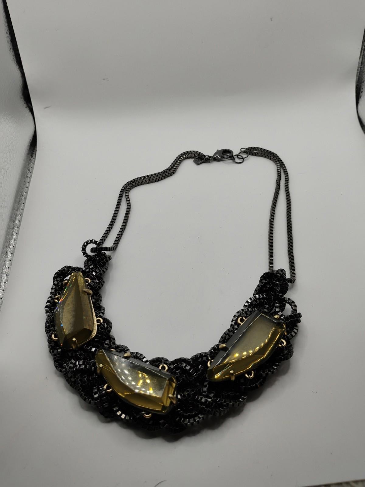 Banana Republic Crystal Choker Necklace Smoke Topaz Tan Faceted Chainmail BP