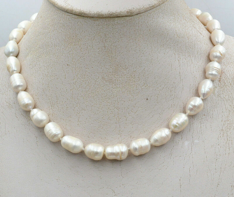 18″ 24″36″ Big 10x(12-14mm) Natural White Rice Baroque Pearl Beads Knot Necklace