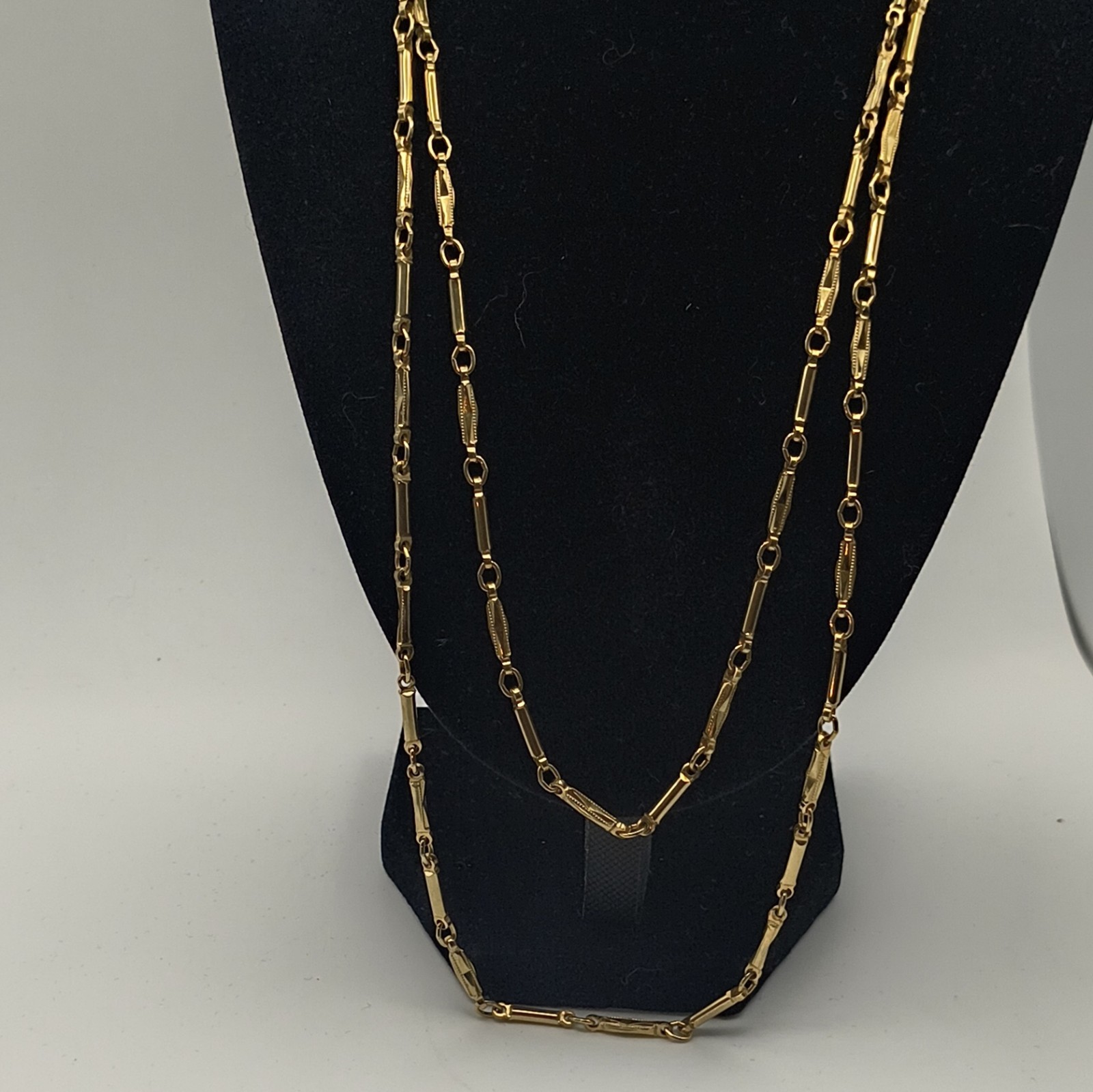 Gold Tone Bar Link Chain Necklace No Stone Spring Ring Clasp Heavy Made Nicely