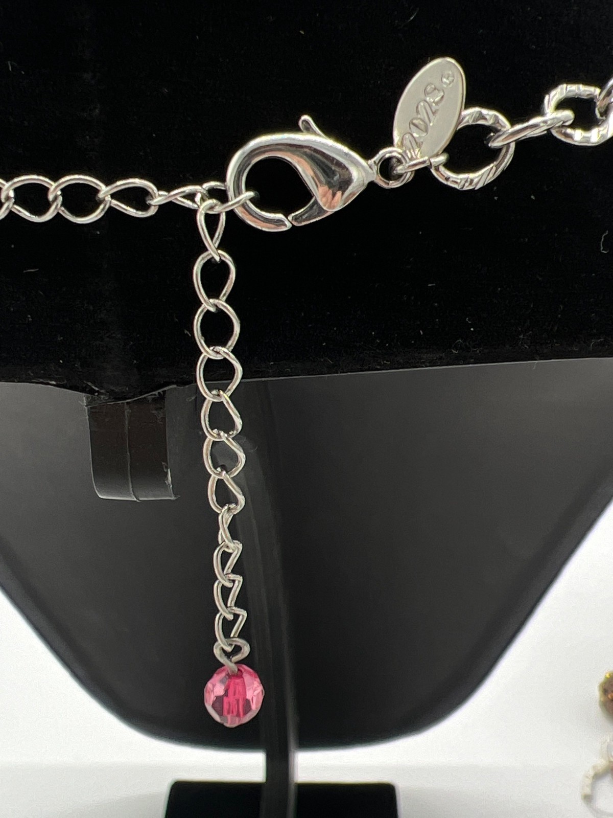 Elegant Pink Floral Mosaic Beaded Silver Chain Necklace
