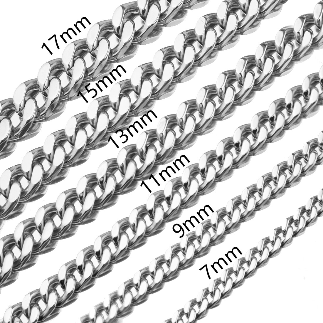 7mm-17mm Heavy Mens Chain Necklace 316L Stainless Steel Curb Cuban Link 7″-40″
