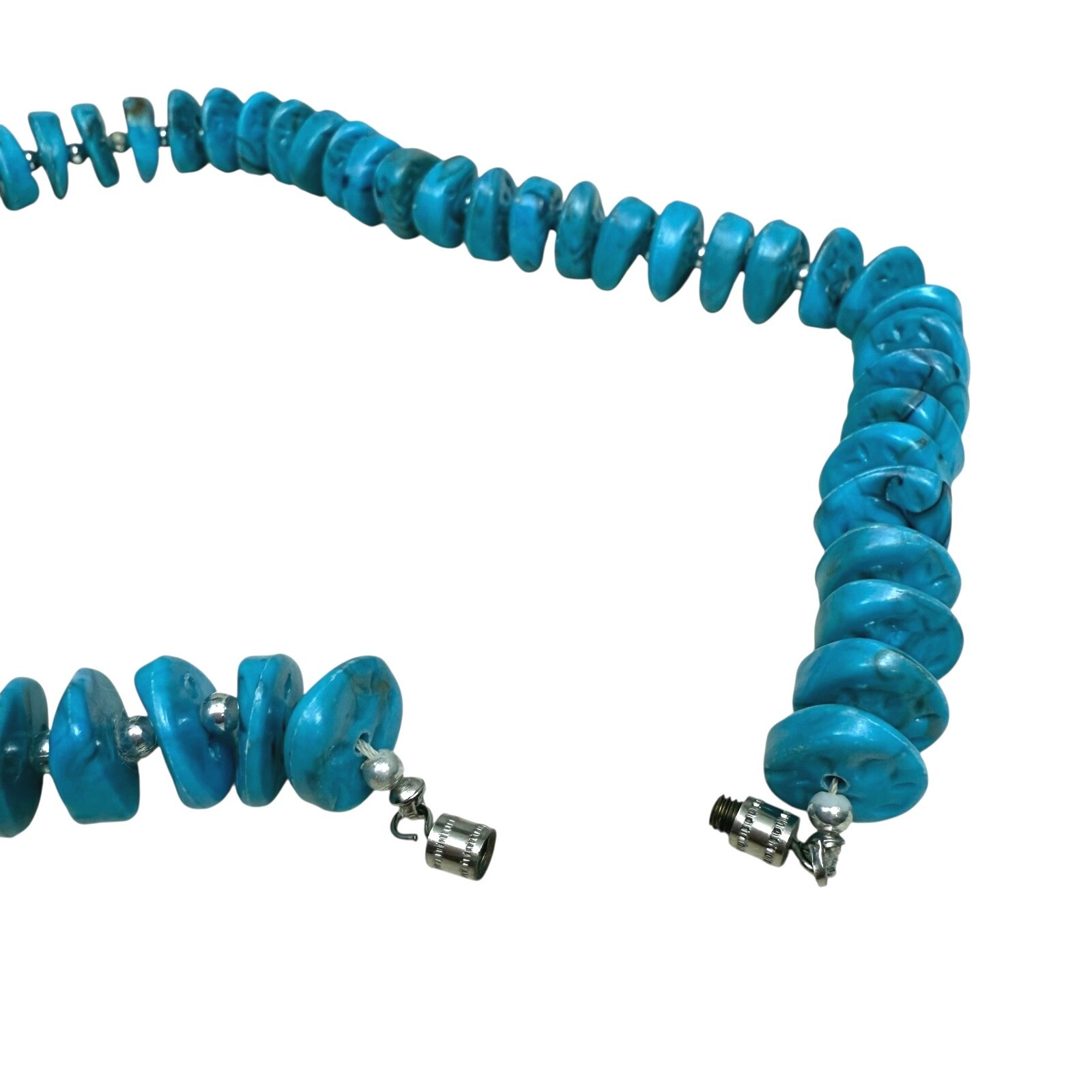 Turquoise Silver Acrylic Beaded Choker Necklace Southwest Boho Jewelry 7.5 in L
