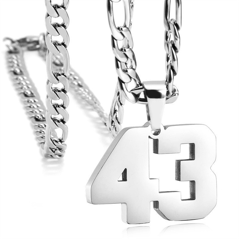 #00-#99 SPORTS FOOTBALL NUMBER Pendant Charm / 24IN STAINLESS CHAIN NECKLACE