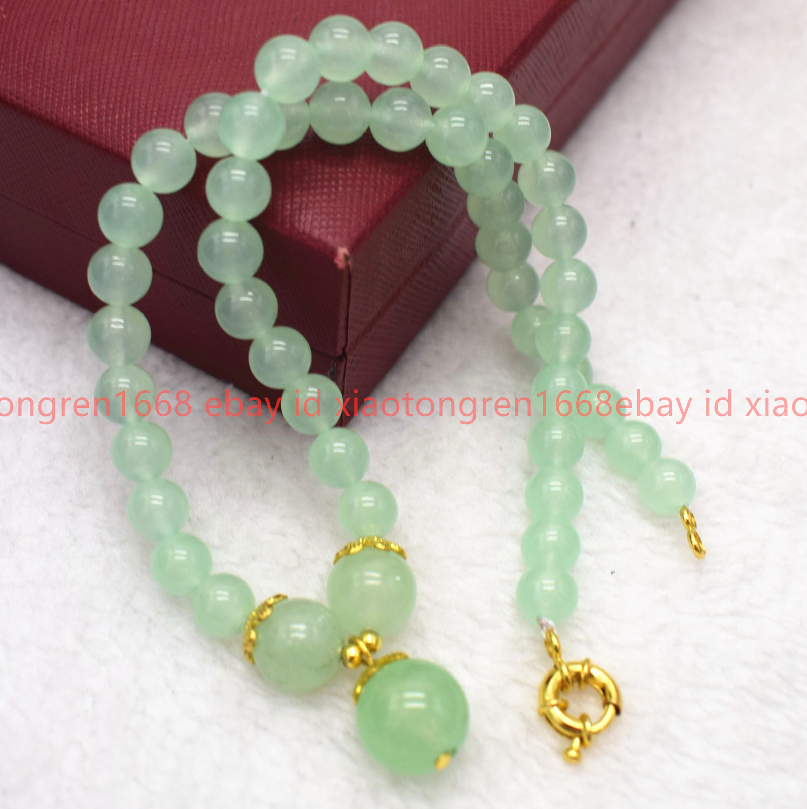 Handmade Natural 8mm Light Green Jade Gems Round Beads Pendant Necklace 16-24in