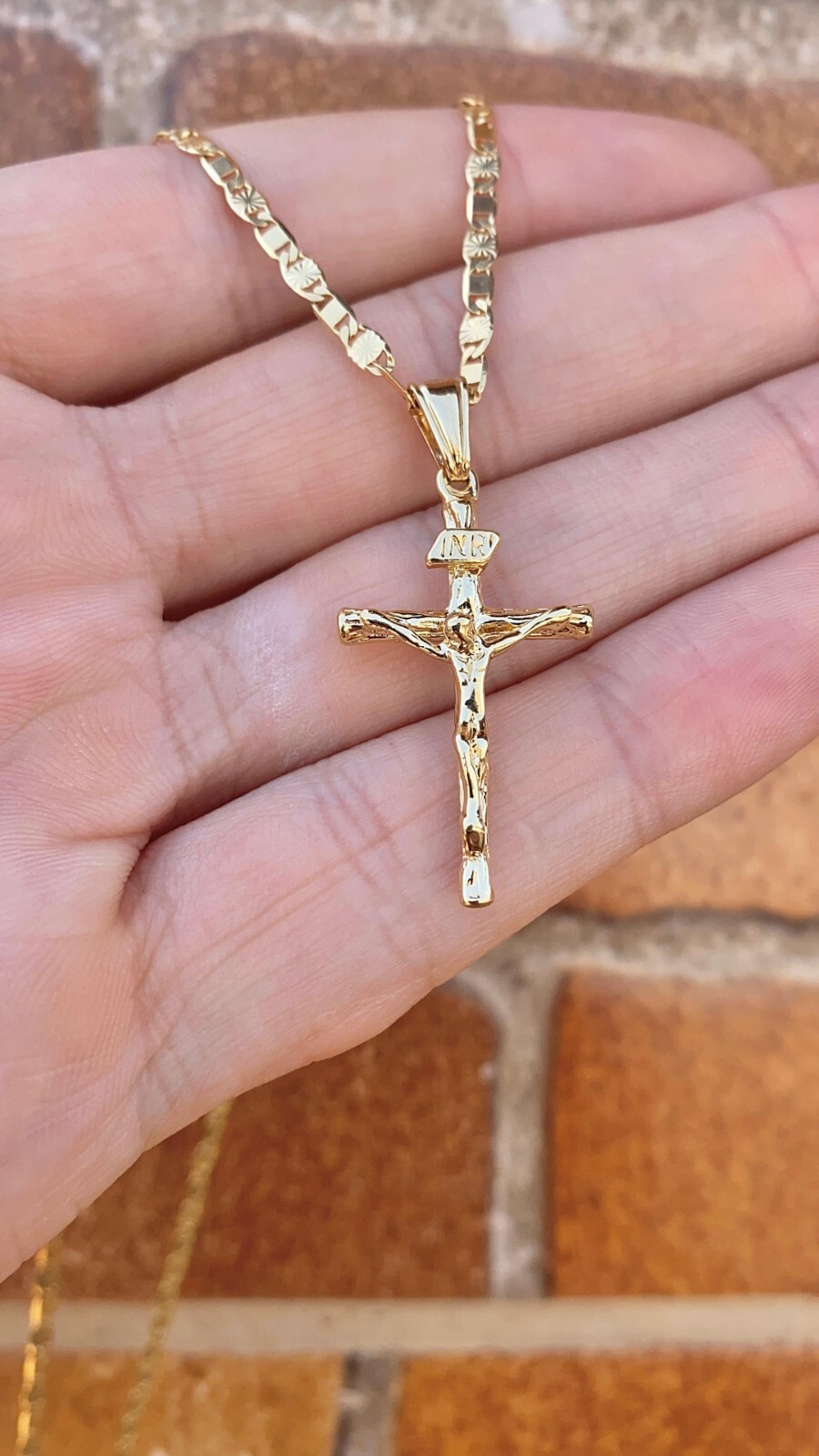 Cross Pendant Necklace 14K Gold Filled Valetino Chain Unisex Youth Womens