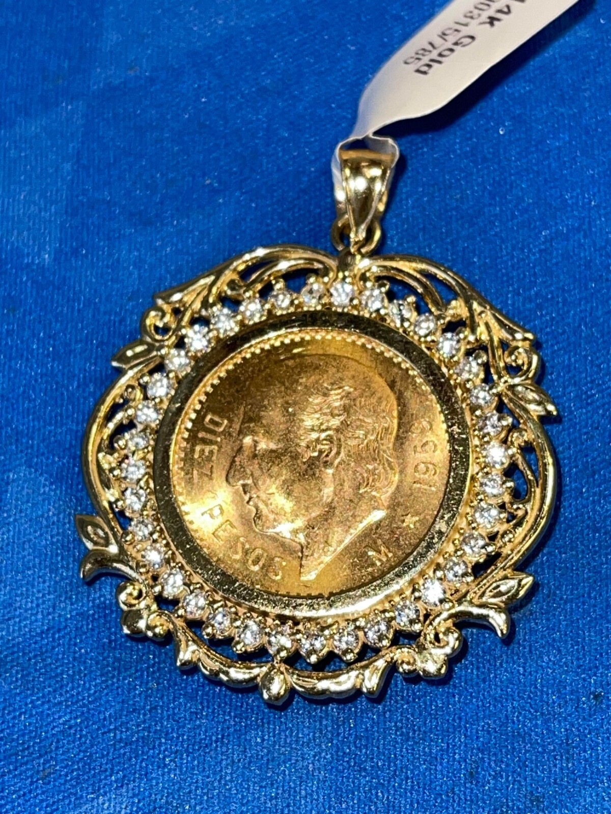 For 10 Peso Coin 7.7g 14k Yellow Gold Bezel Greek Key Bizel Moneda Cubic Zarcon
