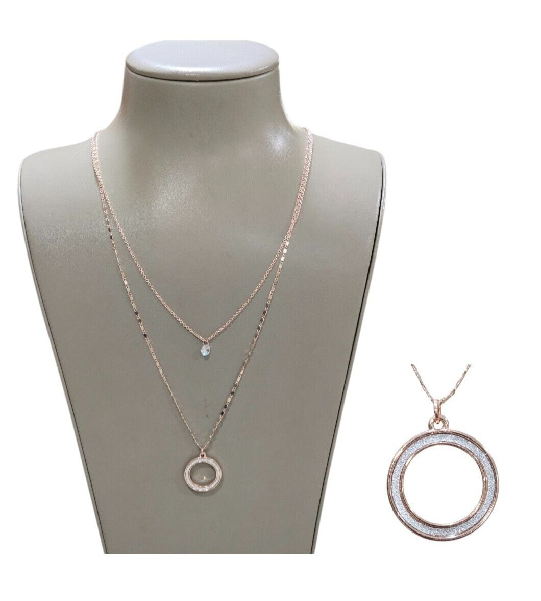 Mixit Women’s Rose Gold Plated Cubic Zirconia Necklace 28″ Layered Necklace NWT