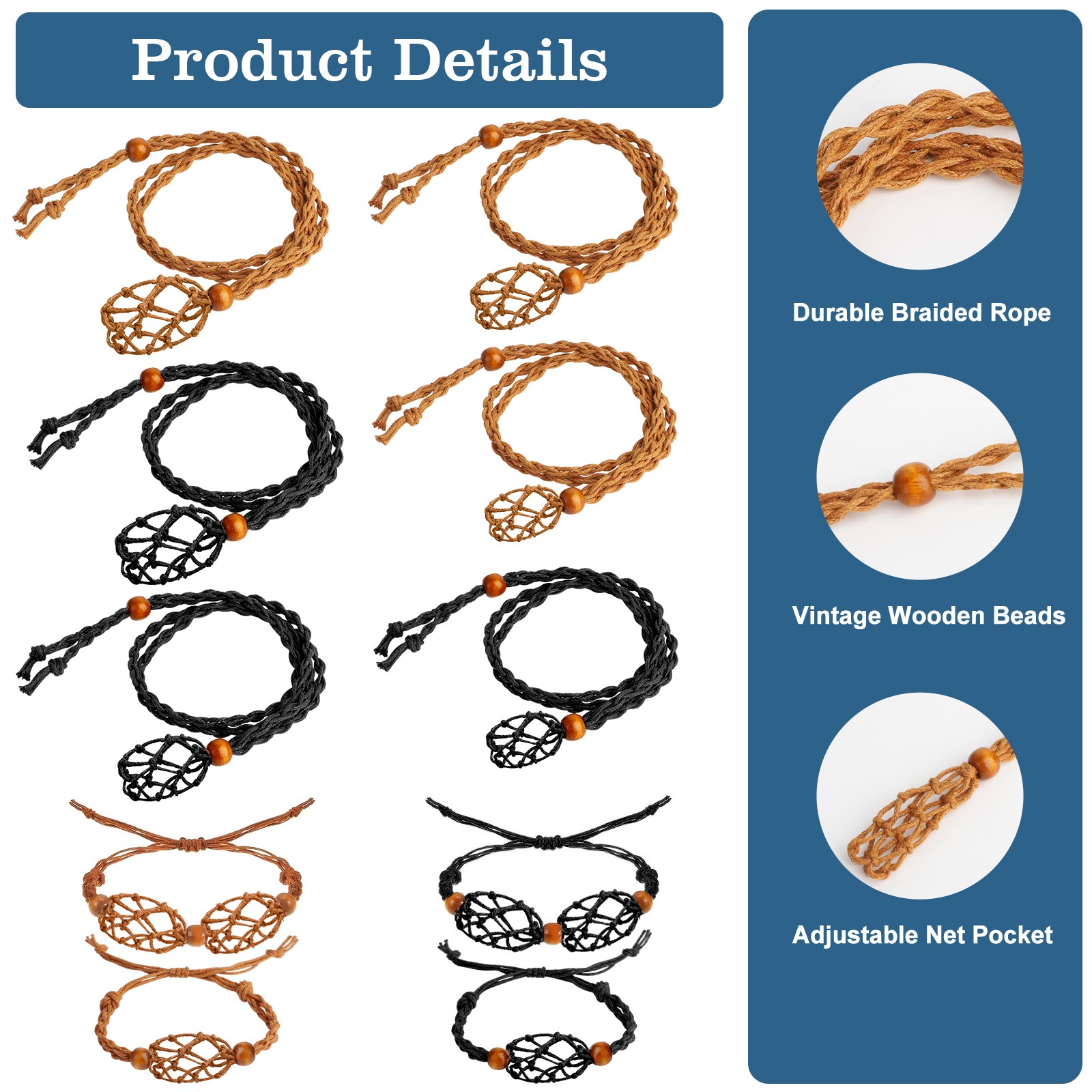 10X Crystal Holder Necklace Bracelet Set Adjustable Stone Cage Cord DIY Jewelry
