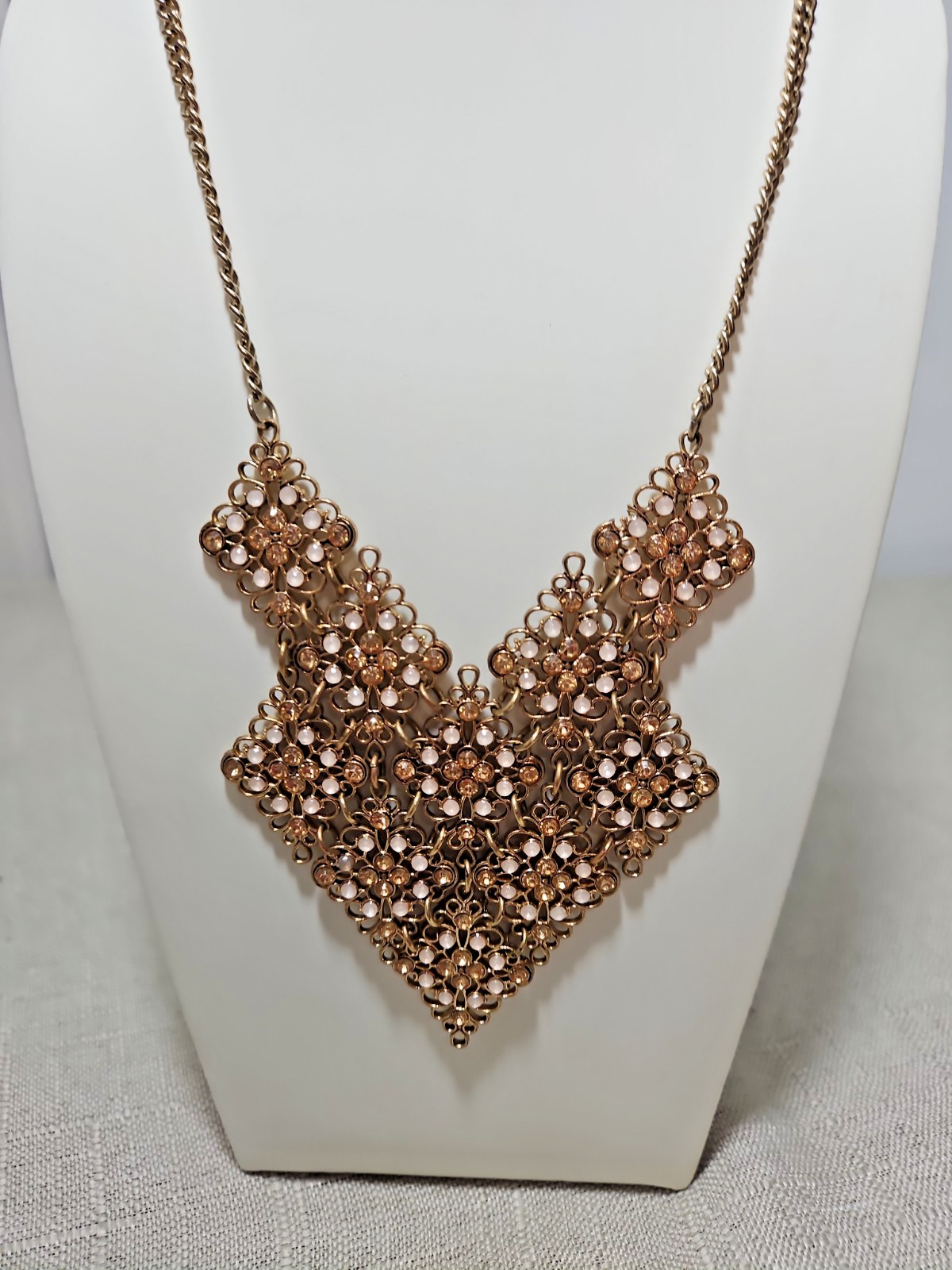 Light Pink And Gold Statement Bib Necklace Gold Tone Princess