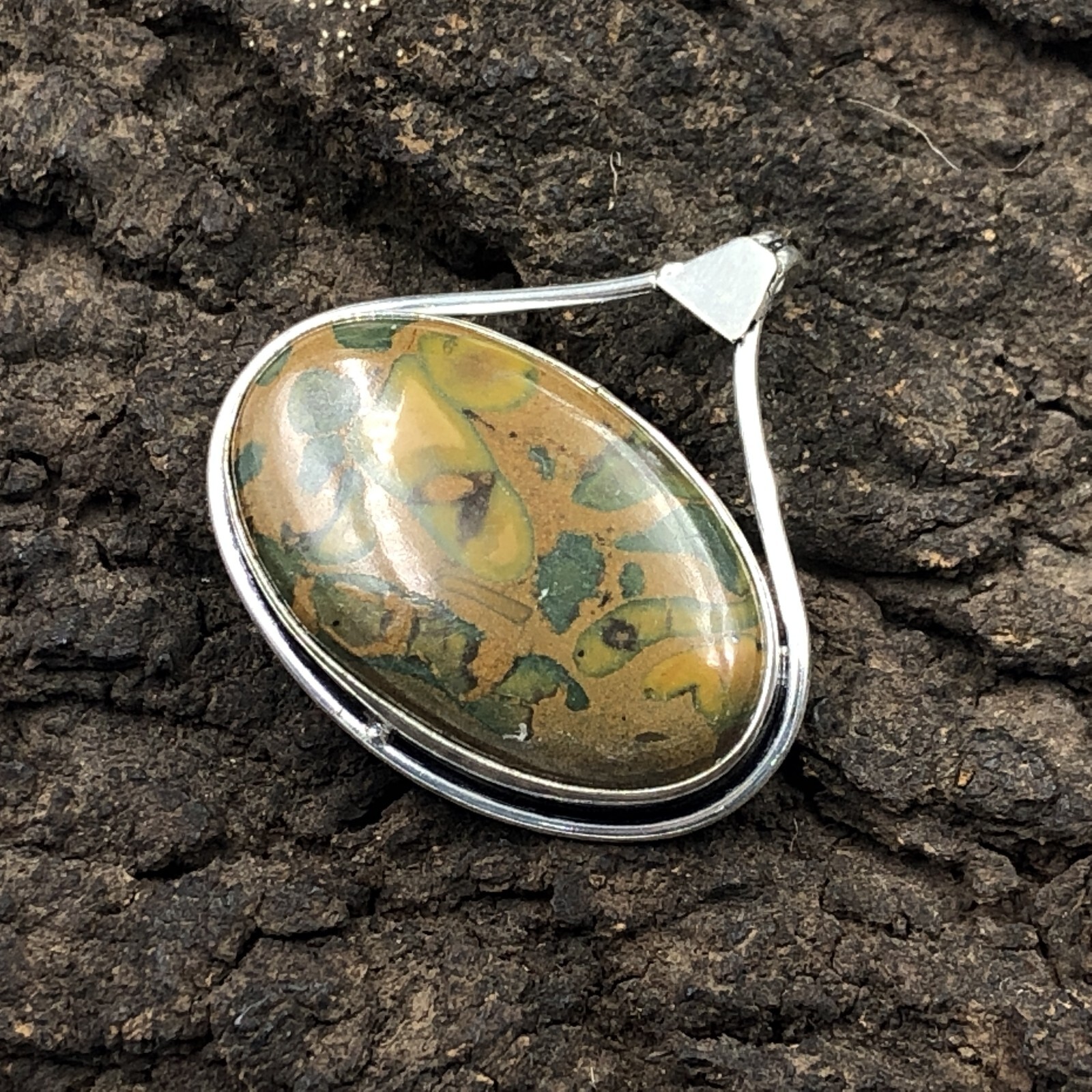 Women’s Day Gift Bamboo Jasper Silver Gift For Briedsmaid Natural Pendant 1.46″