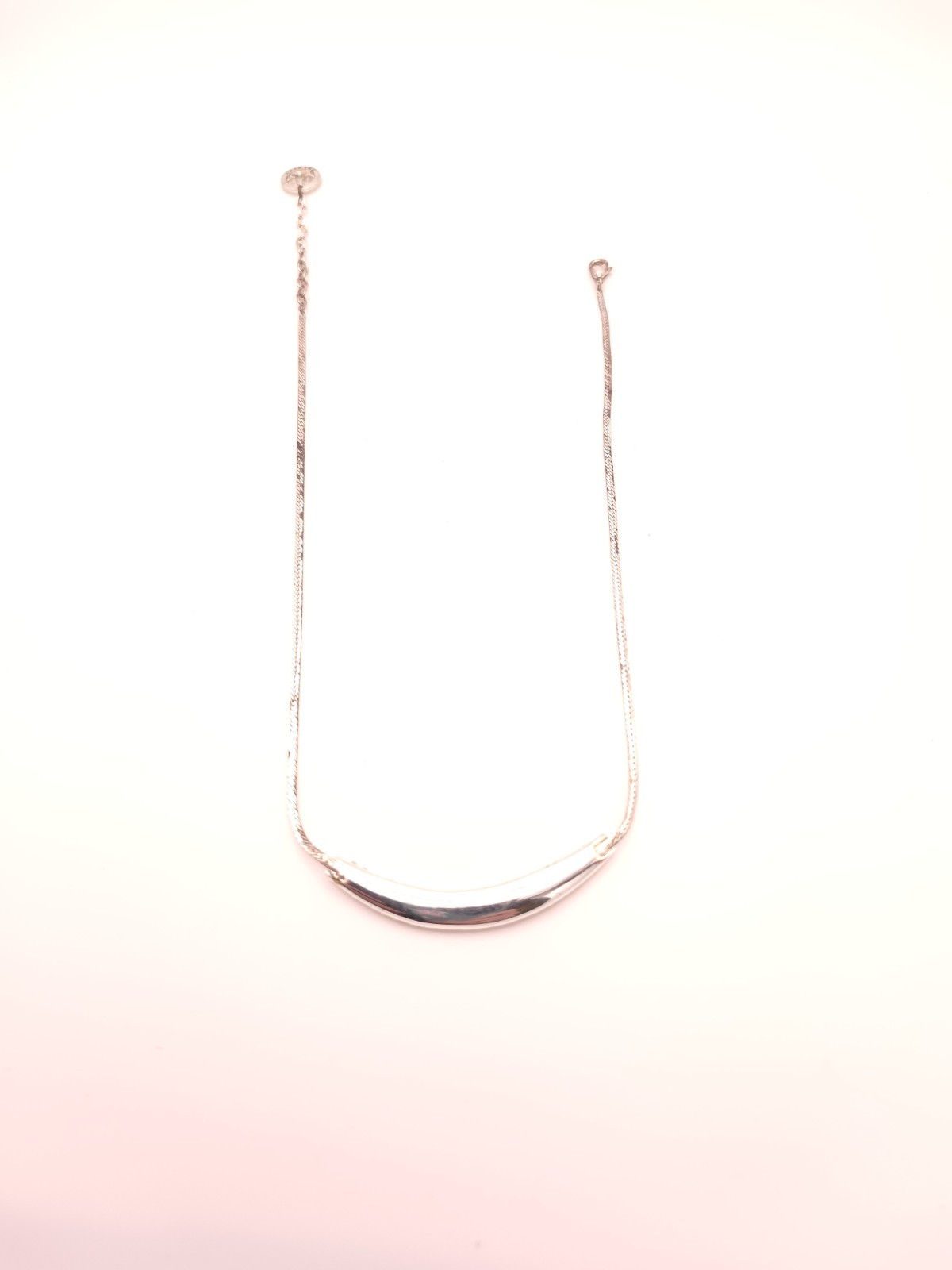 Vtg Trifari Signed Silver Tone Crystal Curved Bar Chain Necklace
