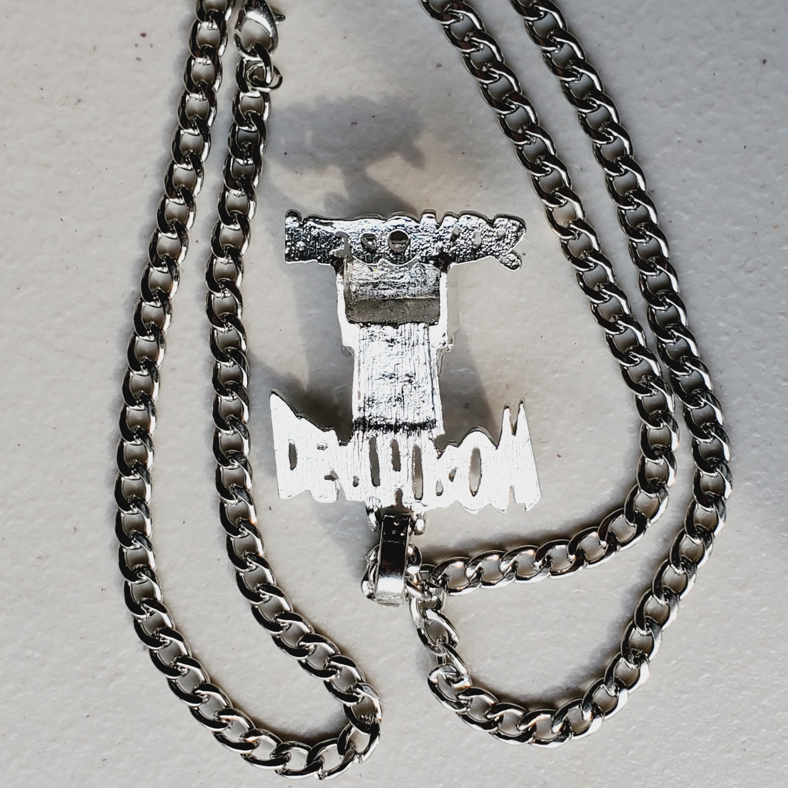 DEATH ROW Silver Color Cuban Link Chain Necklace with Pendant. US Seller