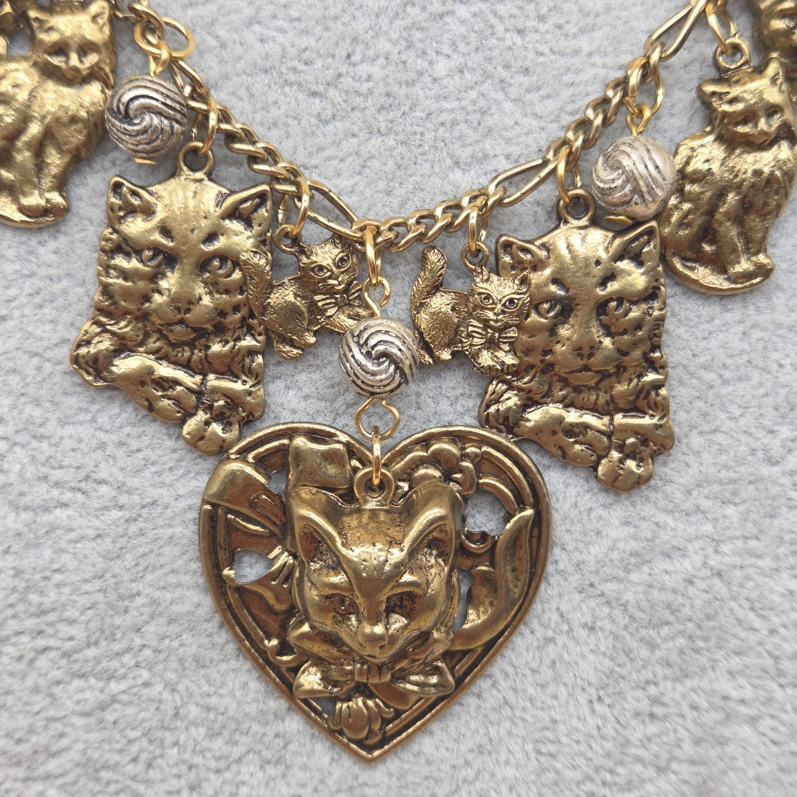 Cats Charms Pendant Style Heart Ribbon Flower Chain Necklace
