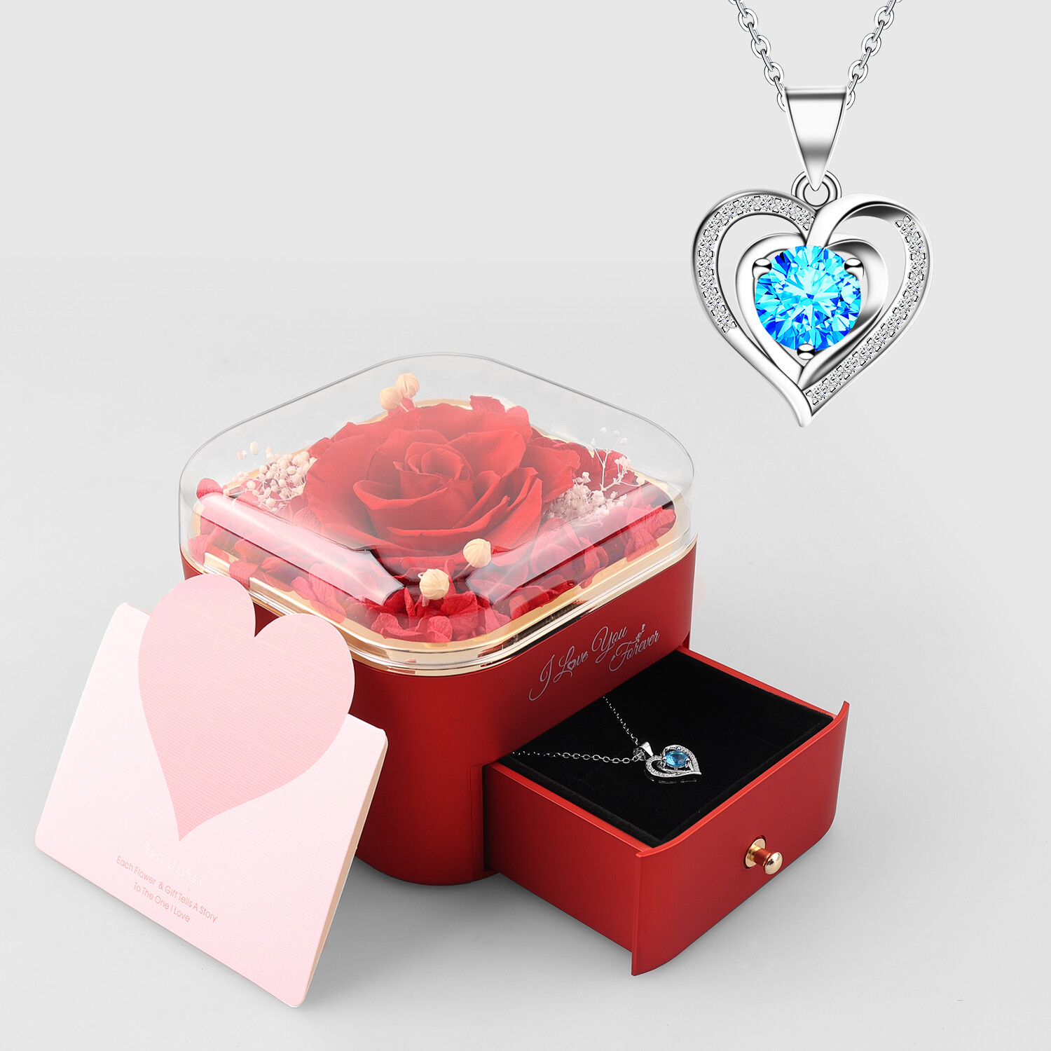 Valentine’s Day Gifts Her Girlfriend Preserved Real Rose and Red Rose Necklace