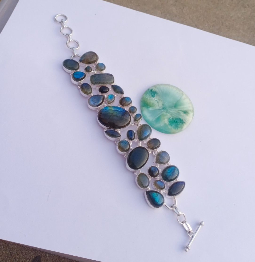 Natural Labradorite Gemstone 925 Sterling silver Handmade Bracelet Jewelry
