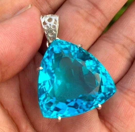 85 CT+ Flawless Aqua Blue Aquamarine Pendant Solid 925 Sterling Silver Plated