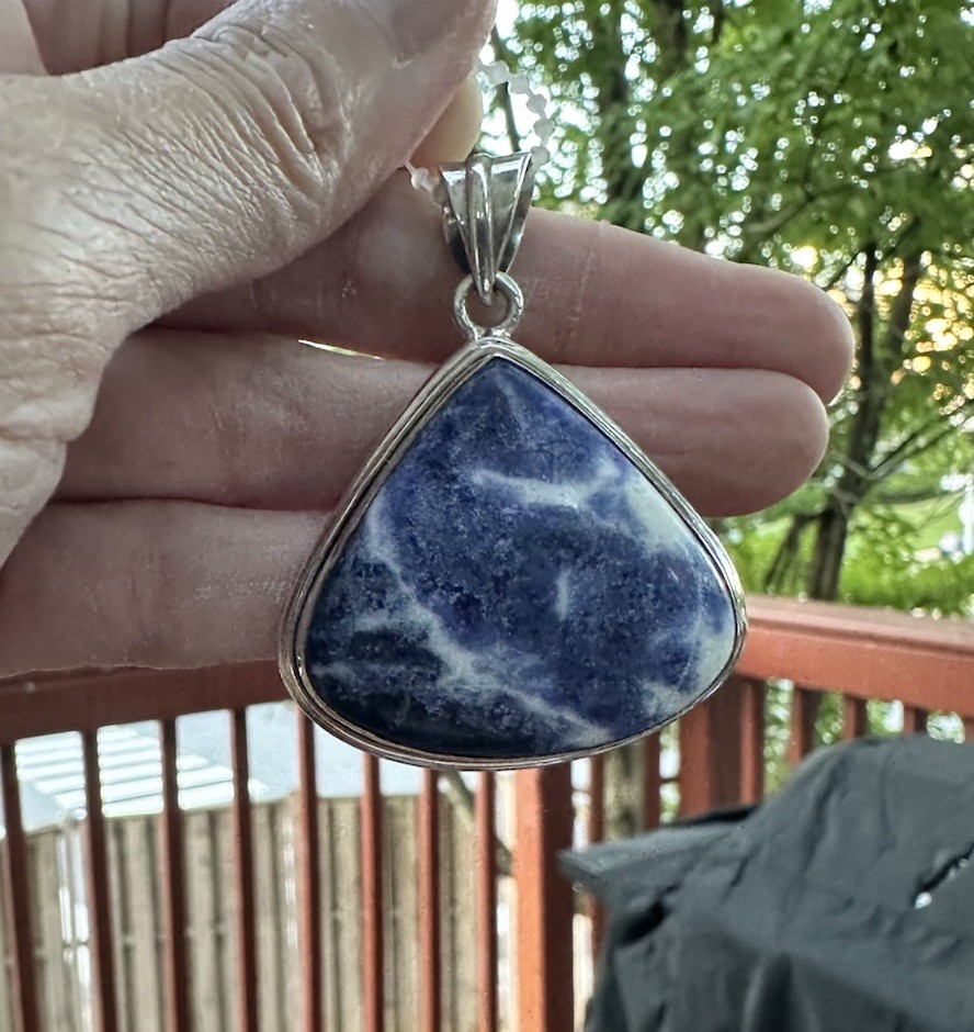 Sterling Silver 925 Blue White Sodalite Trillion Bezel Set Charm Pendant