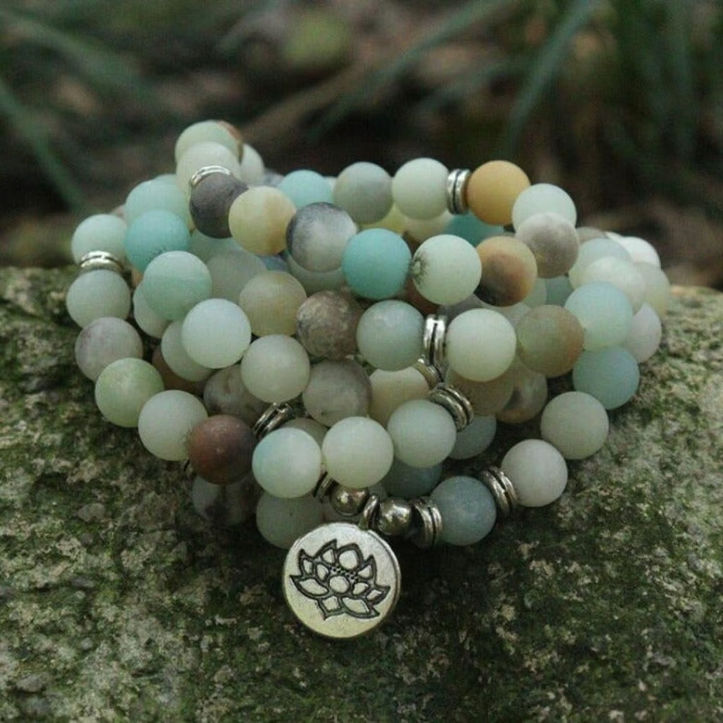 108 Mala Prayer Beads Healing Meditation Crystal Amazonite Stone Necklace