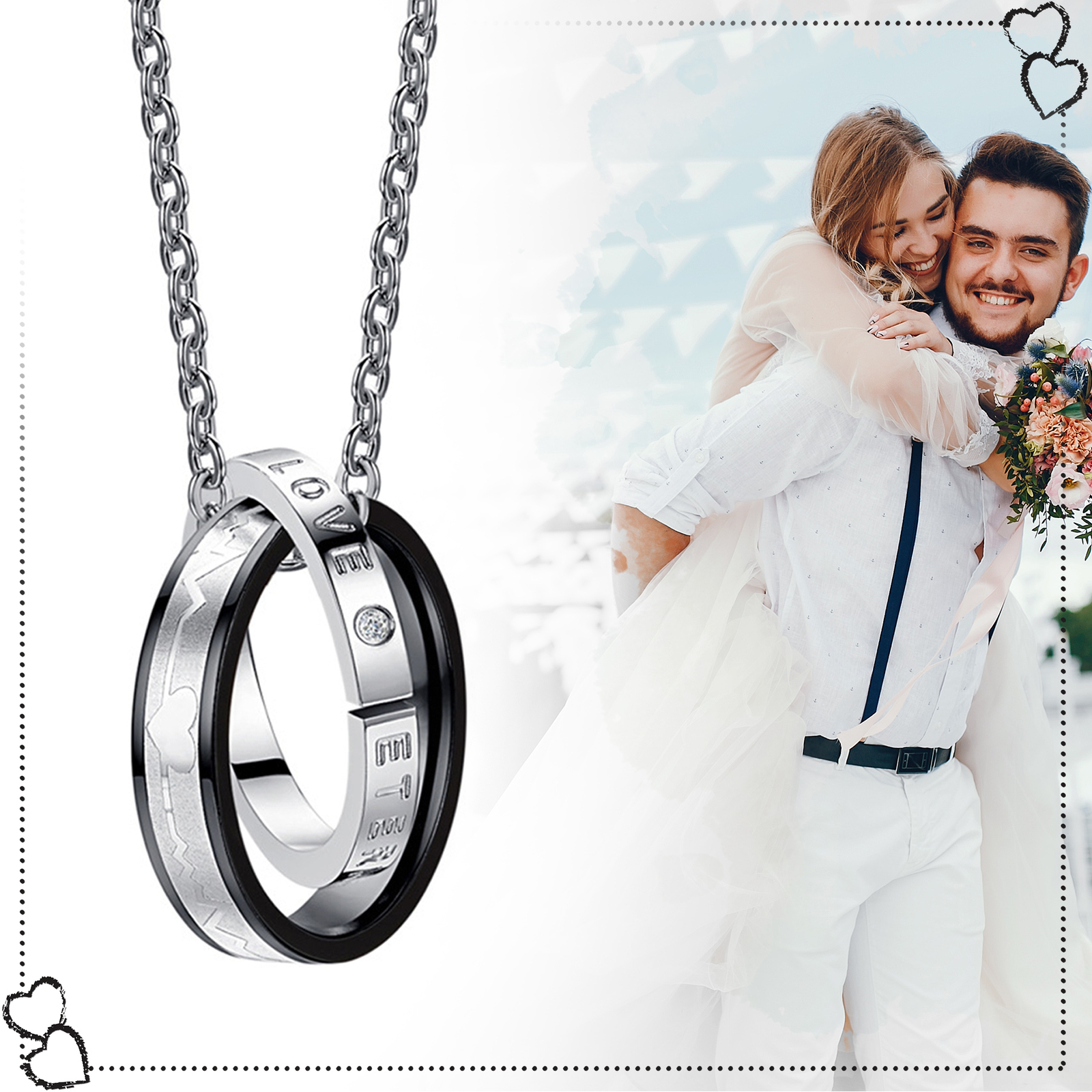 2pc Couples Eternal Love Interlocking Ring Pendant Necklace Valentine’s Day Gift