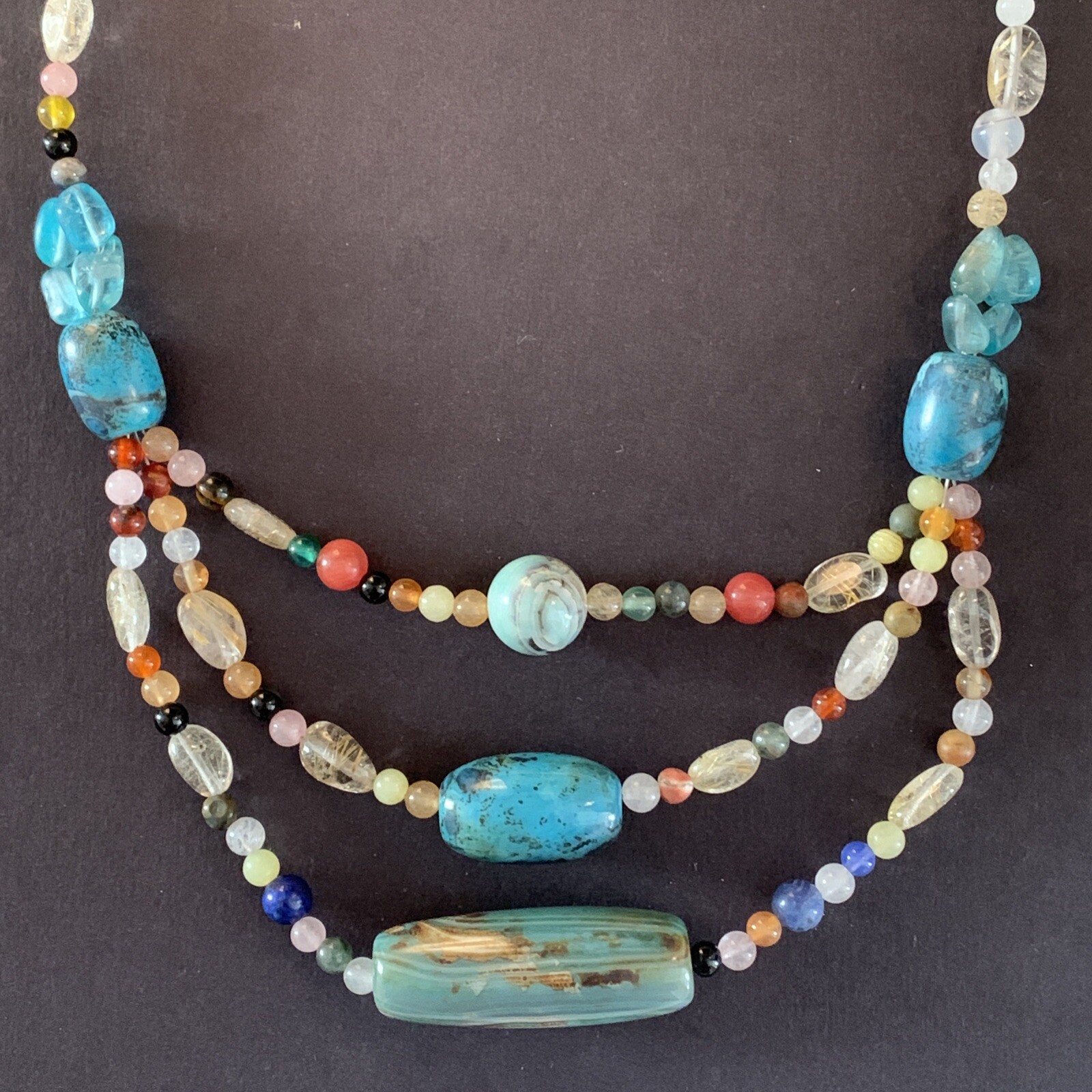 AS32 Handmade In USA 925 Sterling Silver Sem-Precious Stones About 18” Necklace