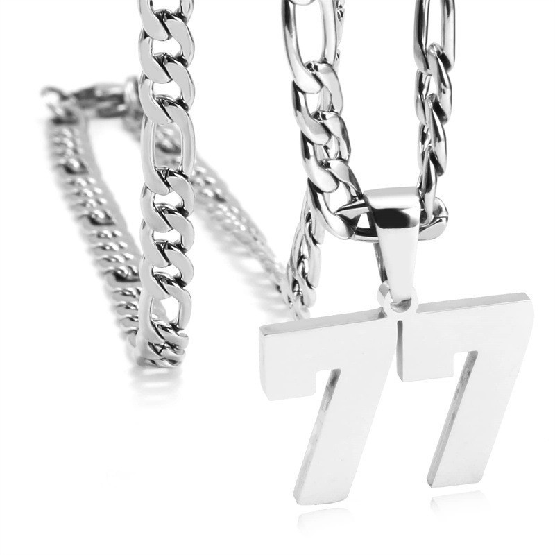 #00-#99 SPORTS FOOTBALL NUMBER Pendant Charm / 24IN STAINLESS CHAIN NECKLACE