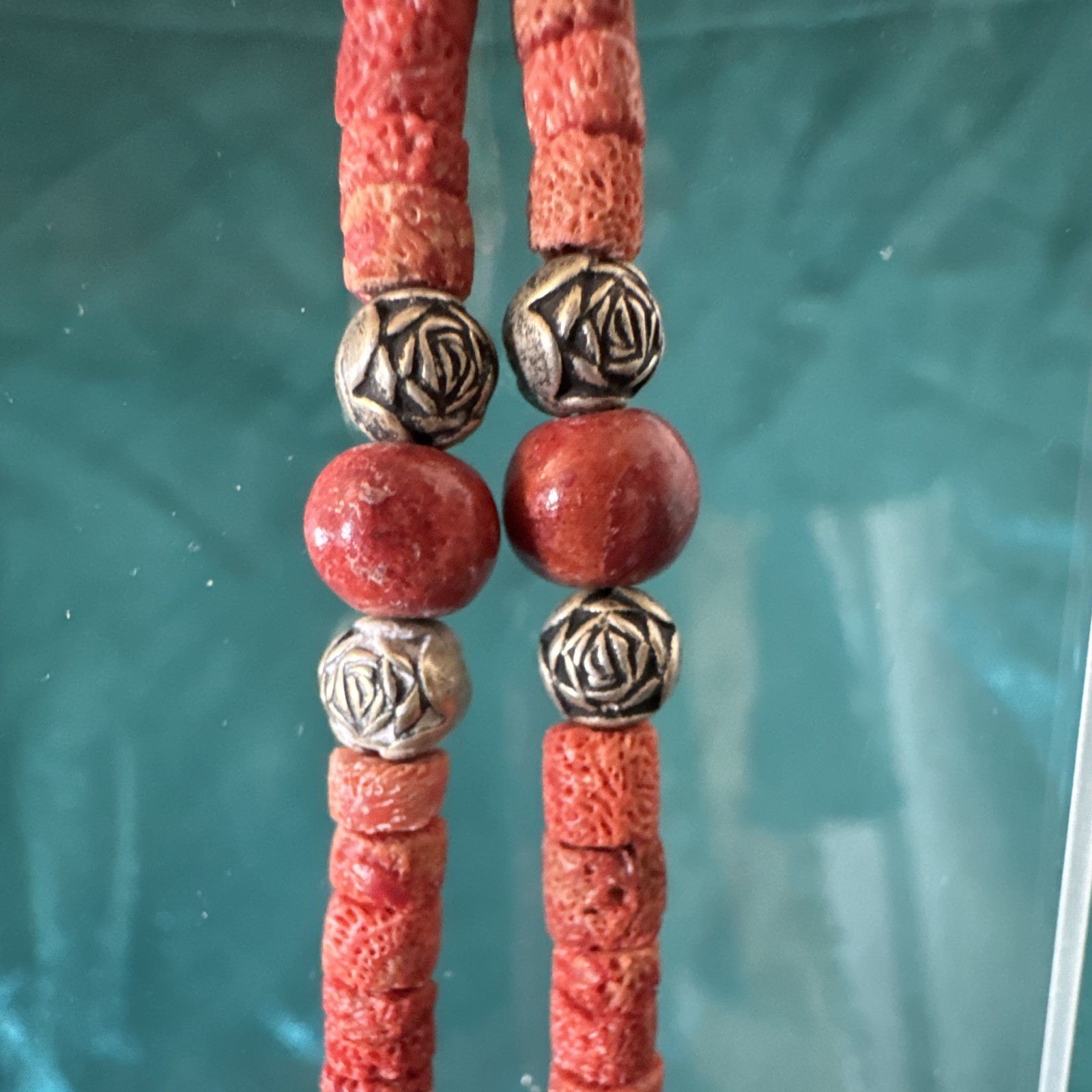 Vintage Handmade Two-Strand Sterling Silver & Red coral Necklace – Southwestern/