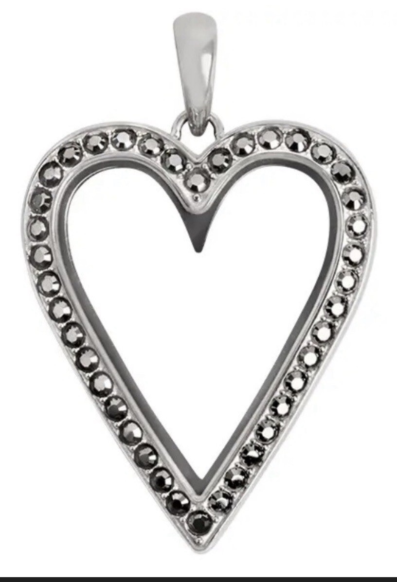 Origami Owl Modern Reversible Silver Hinged Heart Locket w/Hematite Crystals