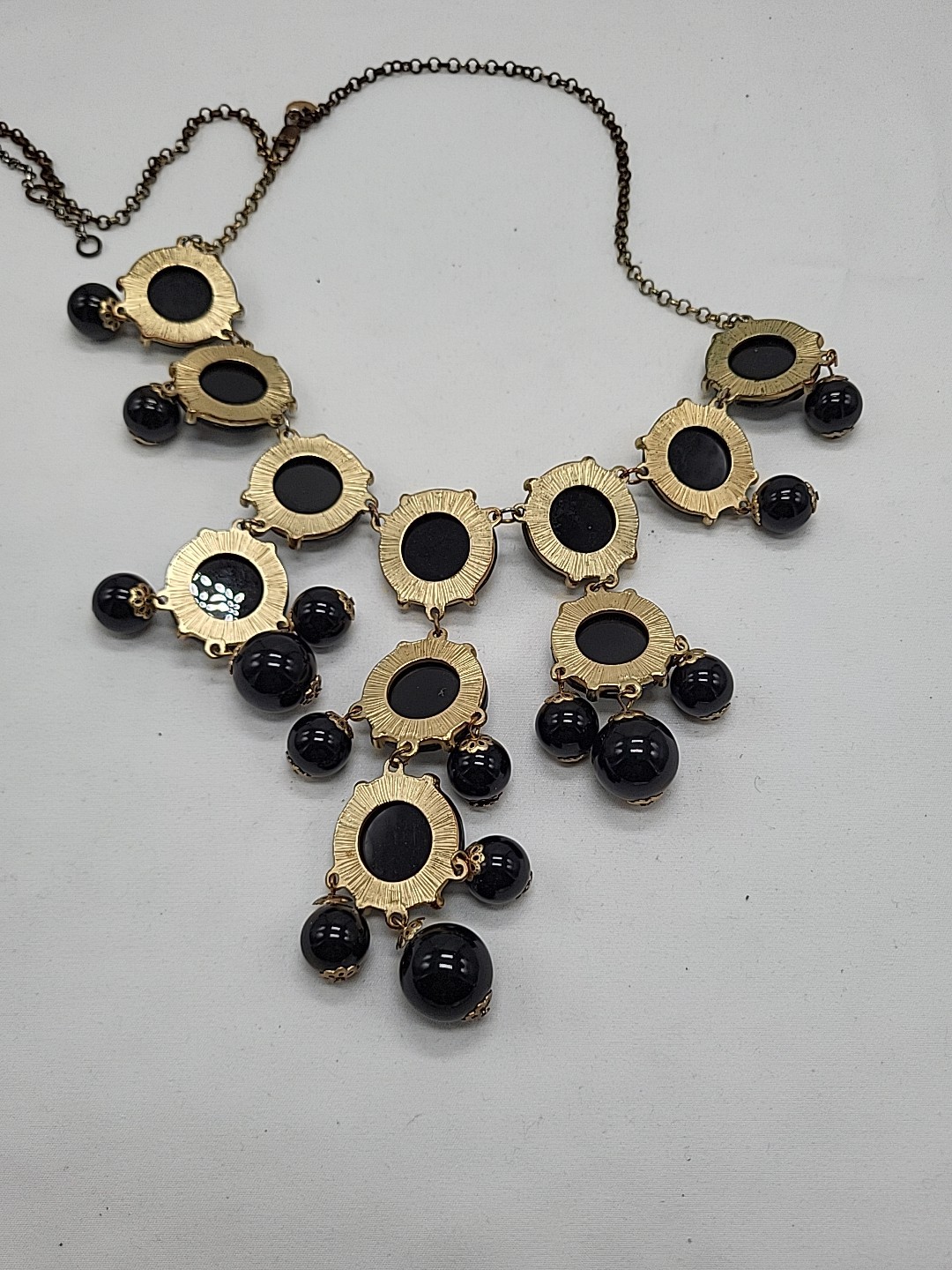 Vinrage J. Crew Statement Black Bubble Necklace in 18K Gold Electroplating 26″