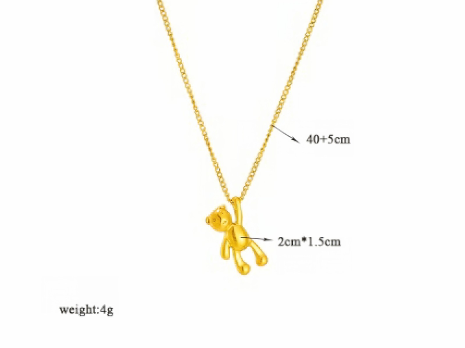 Gold Teddy Bear Pendant Necklace Titanium Steel Cute Animal Charm Women Gift