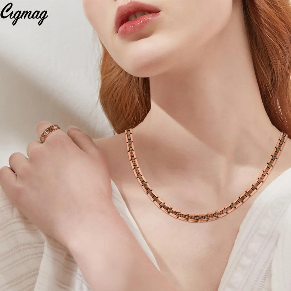 Copper Necklace for Men – Magnetic Necklace 99% Solid Pure Copper Ring Set Ul…