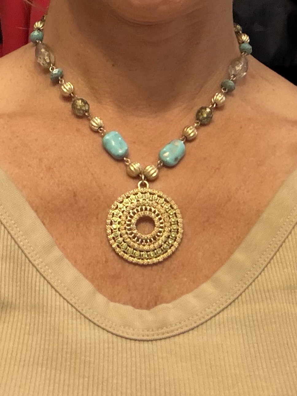 Lia Sophia Gold Tone Turquoise & Pearl Beaded Necklace