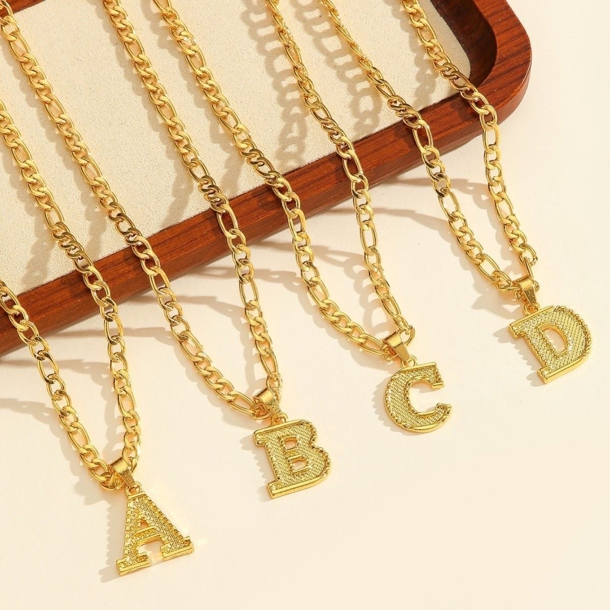 18K Gold Plated Chain Necklace Full Zirconia Alphabet Pendant Women Jewelry