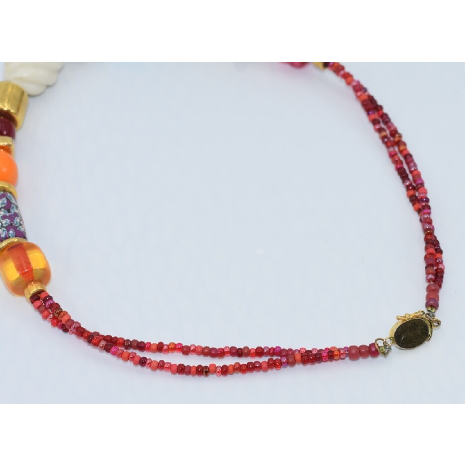 Bohemian Boho Hand Crafted Venetian Trade Bead Statement Necklace Lock Clasp