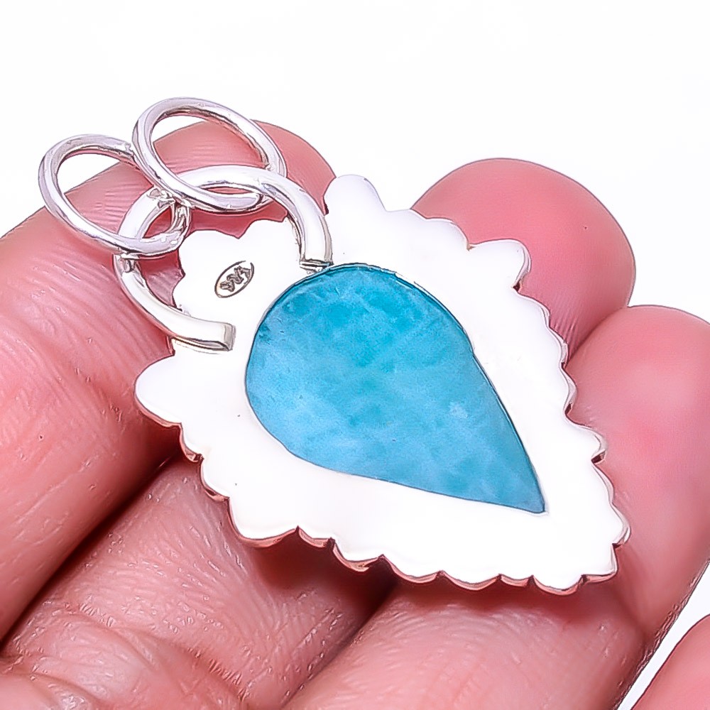 Amazonite – Peru Designer Handmade 925 Sterling Silver Pendant 1.72″ P938515834