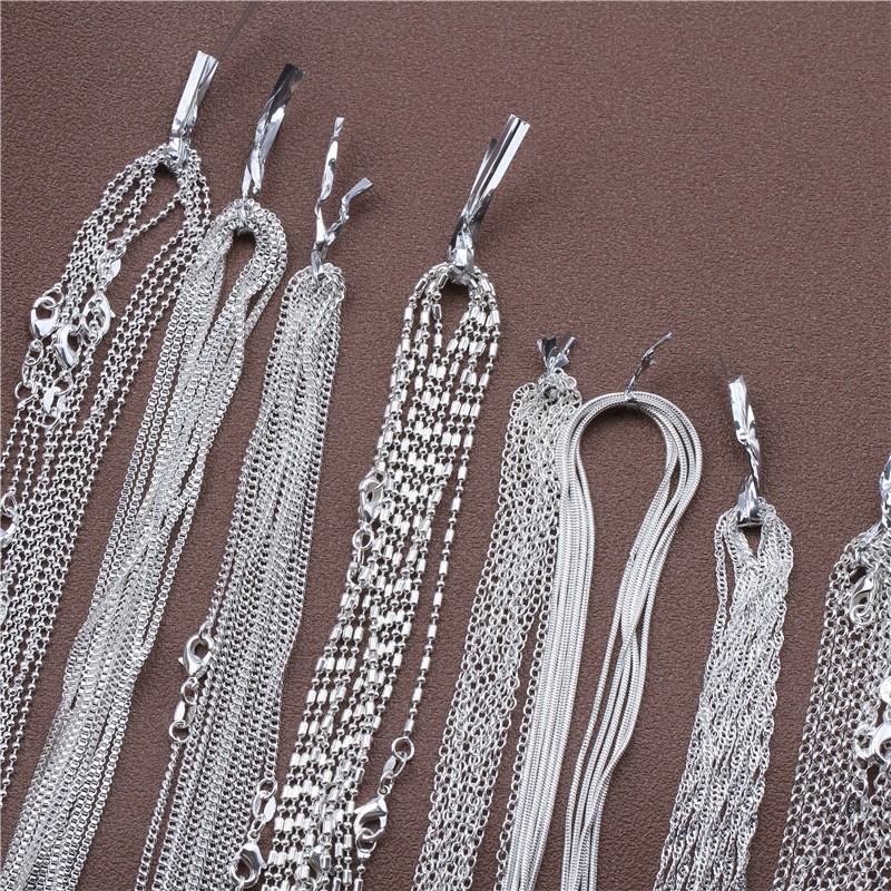 925 Sterling Silver Necklace Rolo Figaro Chain 16-30 Inch Women Jewelry