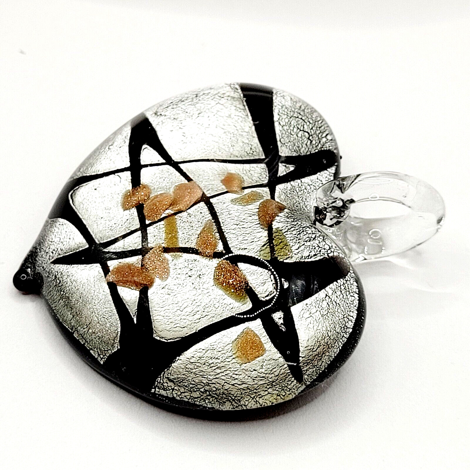 Artisan Modern Art Glass Heart Pendant Silver Black Gold Color Foiled Glitter