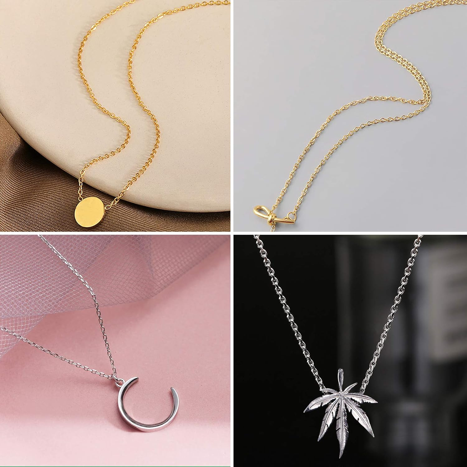 50 Pack Silver Plated Necklace Chains Bulk, Cable Chain Pack for Jewellery Makin