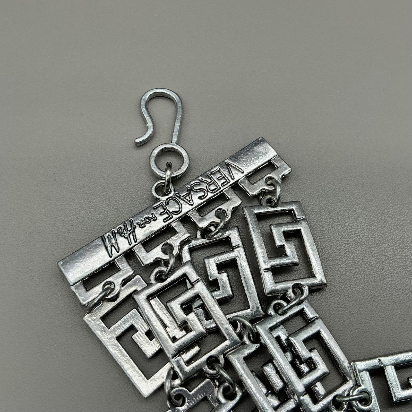Versace For H&M Necklace Silver Greek Key Medallion Collar Statement Jewelry