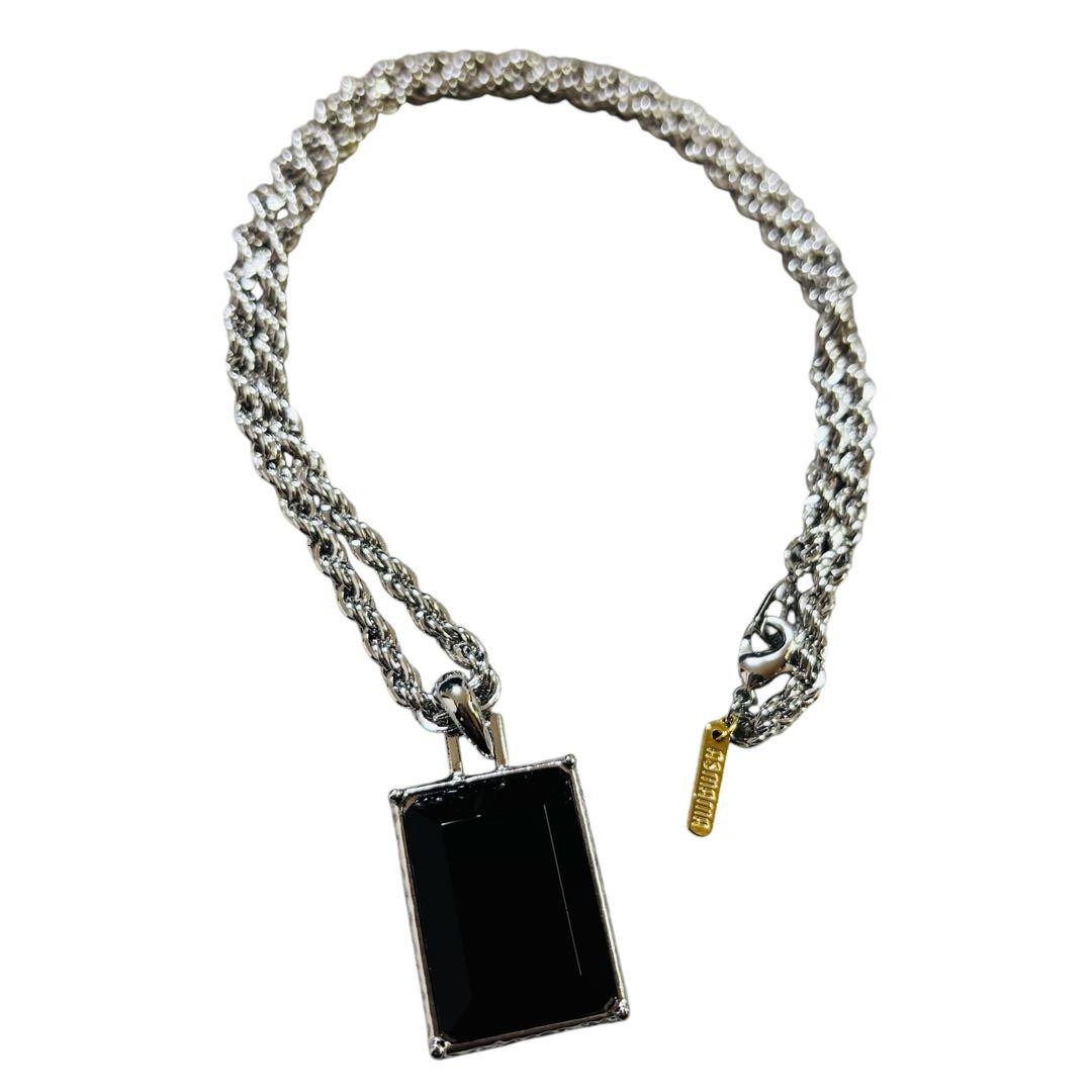 Men Necklace Black Onyx Square Retro Vintage Style Korean
