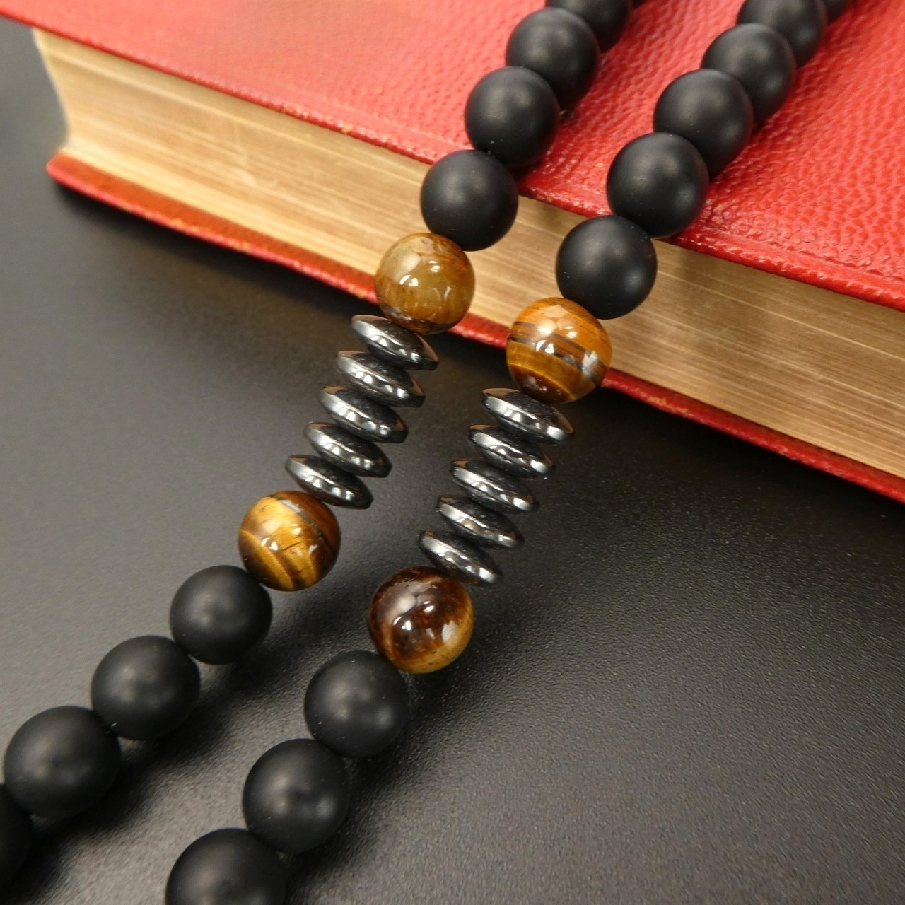 Black Obsidian Tiger Eye Black Alloy Cross Pendant Necklace Men Women Gift New
