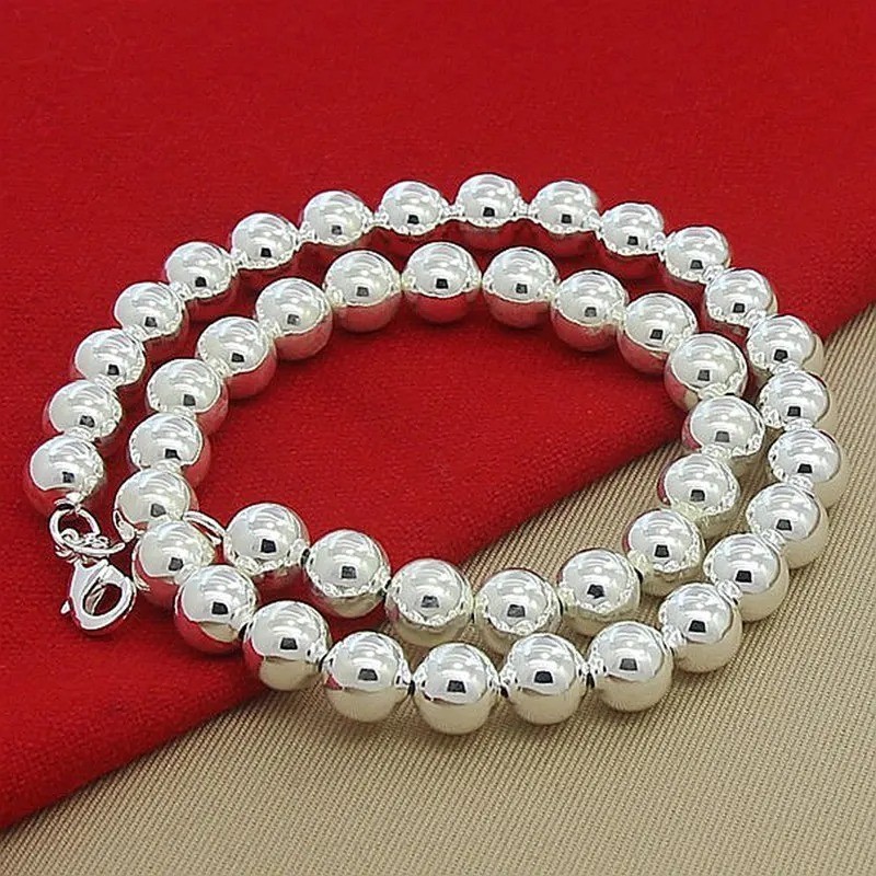 925 Sterling Silver Ball Chain Necklace Bead Necklace Men Women Jewelry Gift